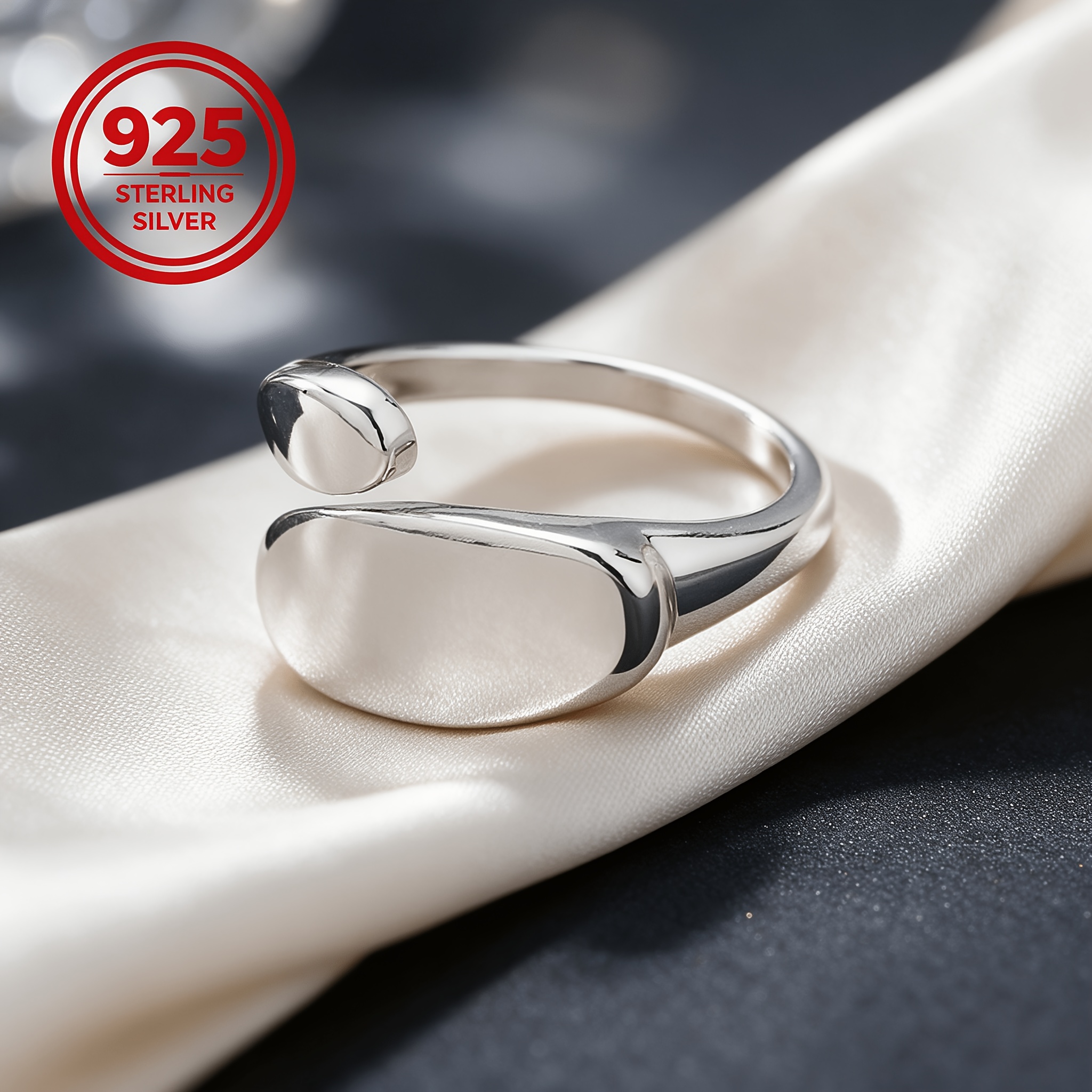 925 Silver Irregular Geometric Adjustable Ring, Gift for Couples